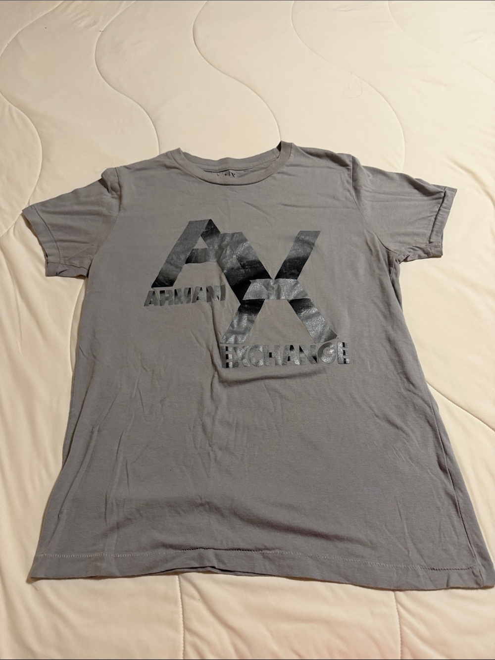 Armani Exchange Gray Crewneck T-Shirt with Glossy AX Logo